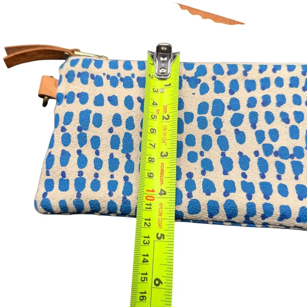 Erin Flett Blue Dot Canvas Wristlet Clutch 8x4.5 Leather Strap